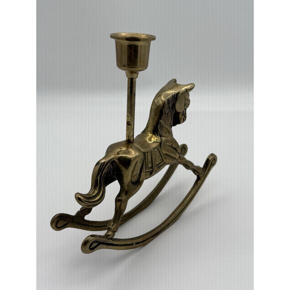 Vintage Brass Rocking Horse Candle Holder 6.7" x 1.6" and 6.7" tall - Picture 7 of 11